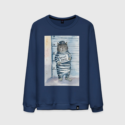 Мужской свитшот Акварельный рисунок плохой кот / Тёмно-синий – фото 1