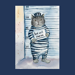 Свитшот хлопковый мужской Акварельный рисунок плохой кот, цвет: тёмно-синий — фото 2