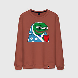 Свитшот хлопковый мужской Frog Pepe мем, цвет: кирпичный
