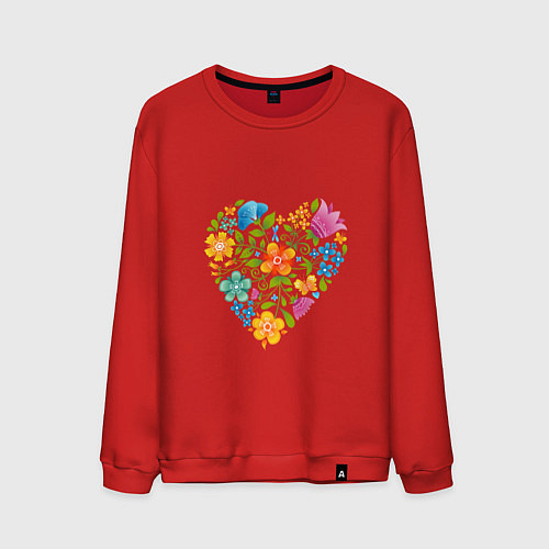 Мужской свитшот Цветочный орнамент в форме сердца Любовь / Красный – фото 1