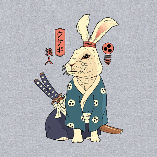 Мужской свитшот Кролик самурай с мечом / Меланж – фото 3