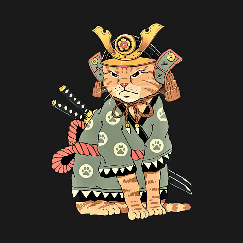 Мужской свитшот Рыжий кот якудза Самурай / Черный – фото 3