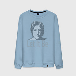 Свитшот хлопковый мужской Портрет Джона Леннона и текст песни Let It Be, цвет: мягкое небо