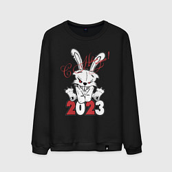 Свитшот хлопковый мужской С Новым годом! Злой кролик 2023, цвет: черный