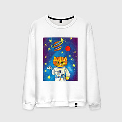 Свитшот хлопковый мужской Абстрактный космический кот, цвет: белый