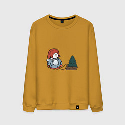 Свитшот хлопковый мужской Снеговик с елкой, цвет: горчичный