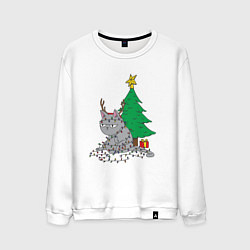 Свитшот хлопковый мужской Запутавшийся кот, цвет: белый