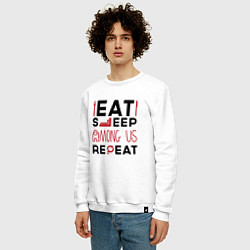 Свитшот хлопковый мужской Надпись: eat sleep Among Us repeat, цвет: белый — фото 2