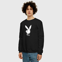 Свитшот хлопковый мужской Черный кролик с надписью play2023, цвет: черный — фото 2