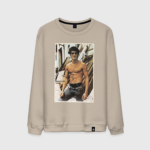 Мужской свитшот Брюс Ли - ретро постер / Миндальный – фото 1