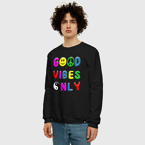 Мужской свитшот Good vibes only / Черный – фото 3