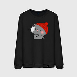 Свитшот хлопковый мужской Игра в снежки - серый котик, цвет: черный