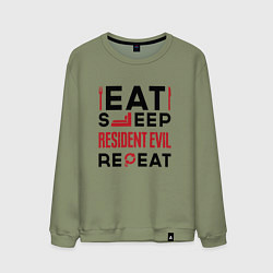 Свитшот хлопковый мужской Надпись: eat sleep Resident Evil repeat, цвет: авокадо