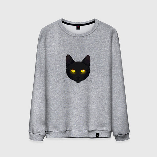 Мужской свитшот Черный кот с сияющим взглядом / Меланж – фото 1