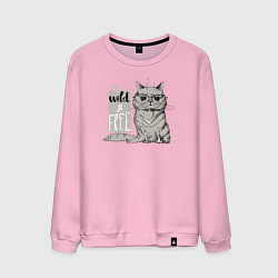 Свитшот хлопковый мужской Дикий и свободный кот, цвет: светло-розовый