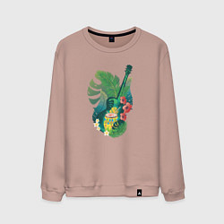 Мужской свитшот Ретро акустическая гитара с барабаном и тропически