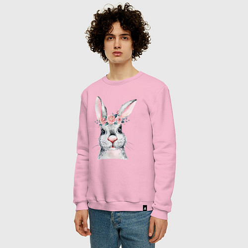 Мужской свитшот Кролик в цветах / Светло-розовый – фото 3