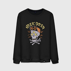 Свитшот хлопковый мужской Neck Deep band панк рок - череп в кепке, цвет: черный