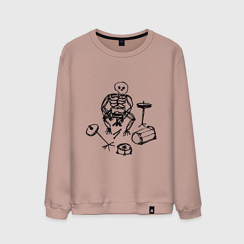 Мужской свитшот Скелет барабанщик / Пыльно-розовый – фото 1