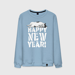 Свитшот хлопковый мужской Happy new year - кошечка, цвет: мягкое небо