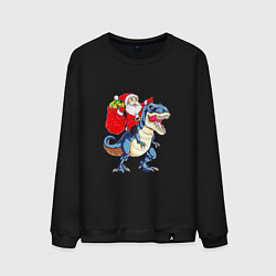 Свитшот хлопковый мужской Father Christmas on a dinosaur, цвет: черный