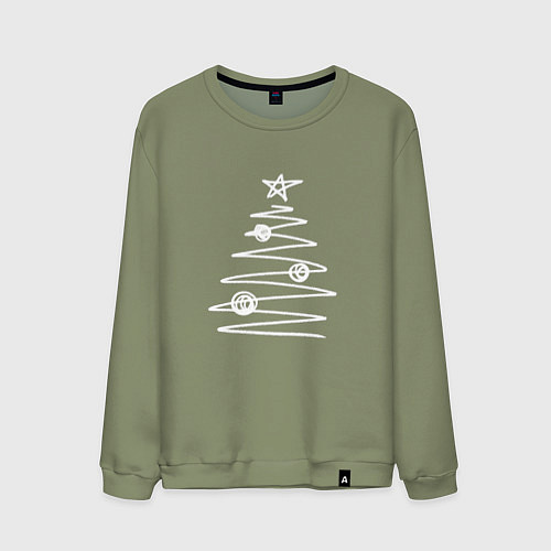 Мужской свитшот Графичная новогодняя белая ёлка / Авокадо – фото 1