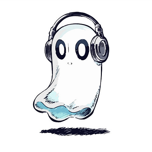 Мужской свитшот Прикольный призрак в наушниках / Белый – фото 3