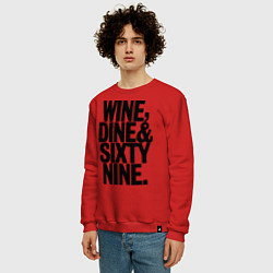 Свитшот хлопковый мужской Wine, dine and sixty nine, цвет: красный — фото 2