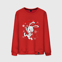 Свитшот хлопковый мужской Подмигивающий кролик в снежинках, цвет: красный