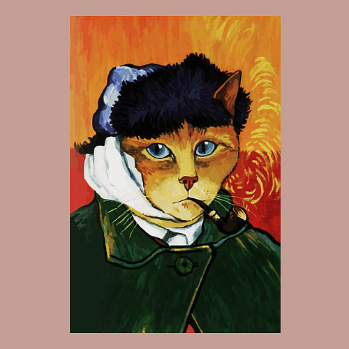 Мужской свитшот Кот Ван Гога портрет с отрезанным ухом - пародия / Пыльно-розовый – фото 3