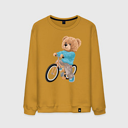 Свитшот хлопковый мужской Медведь-велосипедист, цвет: горчичный
