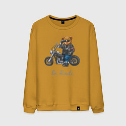 Свитшот хлопковый мужской Крутой мотоциклист медведь, цвет: горчичный