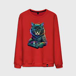 Свитшот хлопковый мужской Кот диджей, цвет: красный