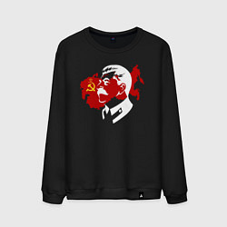 Свитшот хлопковый мужской Сталин на фоне СССР, цвет: черный