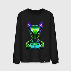 Свитшот хлопковый мужской Eared alien - neural network, цвет: черный