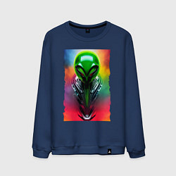 Свитшот хлопковый мужской Alien - neural network - art - neon glow, цвет: тёмно-синий