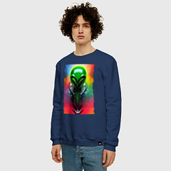 Свитшот хлопковый мужской Alien - neural network - art - neon glow, цвет: тёмно-синий — фото 2