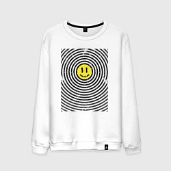 Свитшот хлопковый мужской Expand your mind и смайлик в круглой ряби, цвет: белый