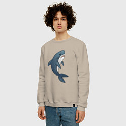 Свитшот хлопковый мужской Недовольная плюшевая акула, цвет: миндальный — фото 2