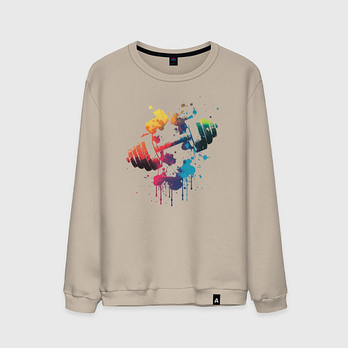 Мужской свитшот Иллюстрация гантели / Миндальный – фото 1