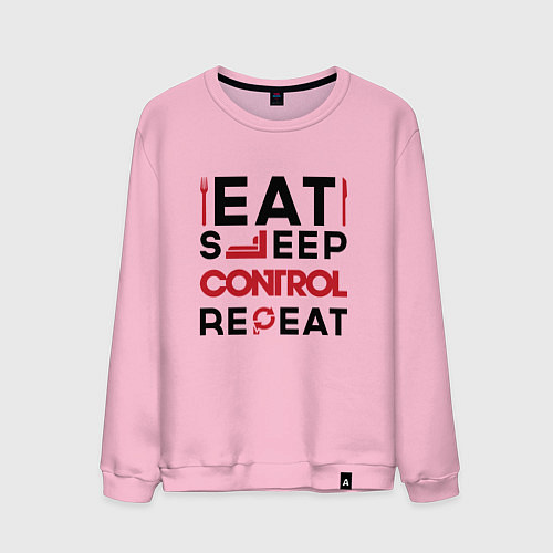 Мужской свитшот Надпись: eat sleep Control repeat / Светло-розовый – фото 1