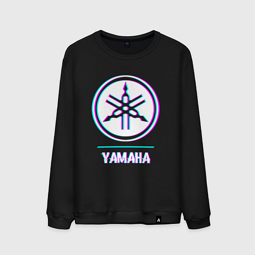 Мужской свитшот Значок Yamaha в стиле glitch / Черный – фото 1