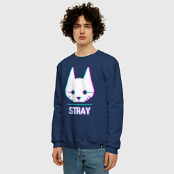 Свитшот хлопковый мужской Stray в стиле glitch и баги графики, цвет: тёмно-синий — фото 2