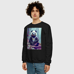 Свитшот хлопковый мужской Панда в кибер-жилете - нейросеть, цвет: черный — фото 2