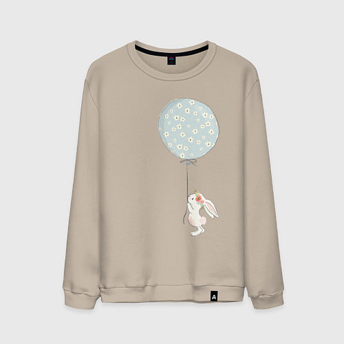 Мужской свитшот Милый кролик с шариком в цветочек / Миндальный – фото 1