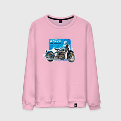 Свитшот хлопковый мужской Ретро мотоцикл акварелью, цвет: светло-розовый