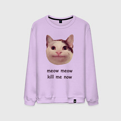 Свитшот хлопковый мужской Мем с котом - meow meow kill me now, цвет: лаванда