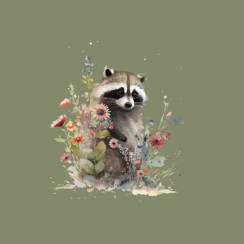 Мужской свитшот Акварельный милый енот / Авокадо – фото 3