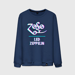 Свитшот хлопковый мужской Led Zeppelin glitch rock, цвет: тёмно-синий
