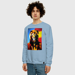 Свитшот хлопковый мужской Модный лев - нейросеть - мода, цвет: мягкое небо — фото 2